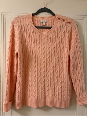 Charter Club Pink Cable Knit Button-Shoulder Sweater